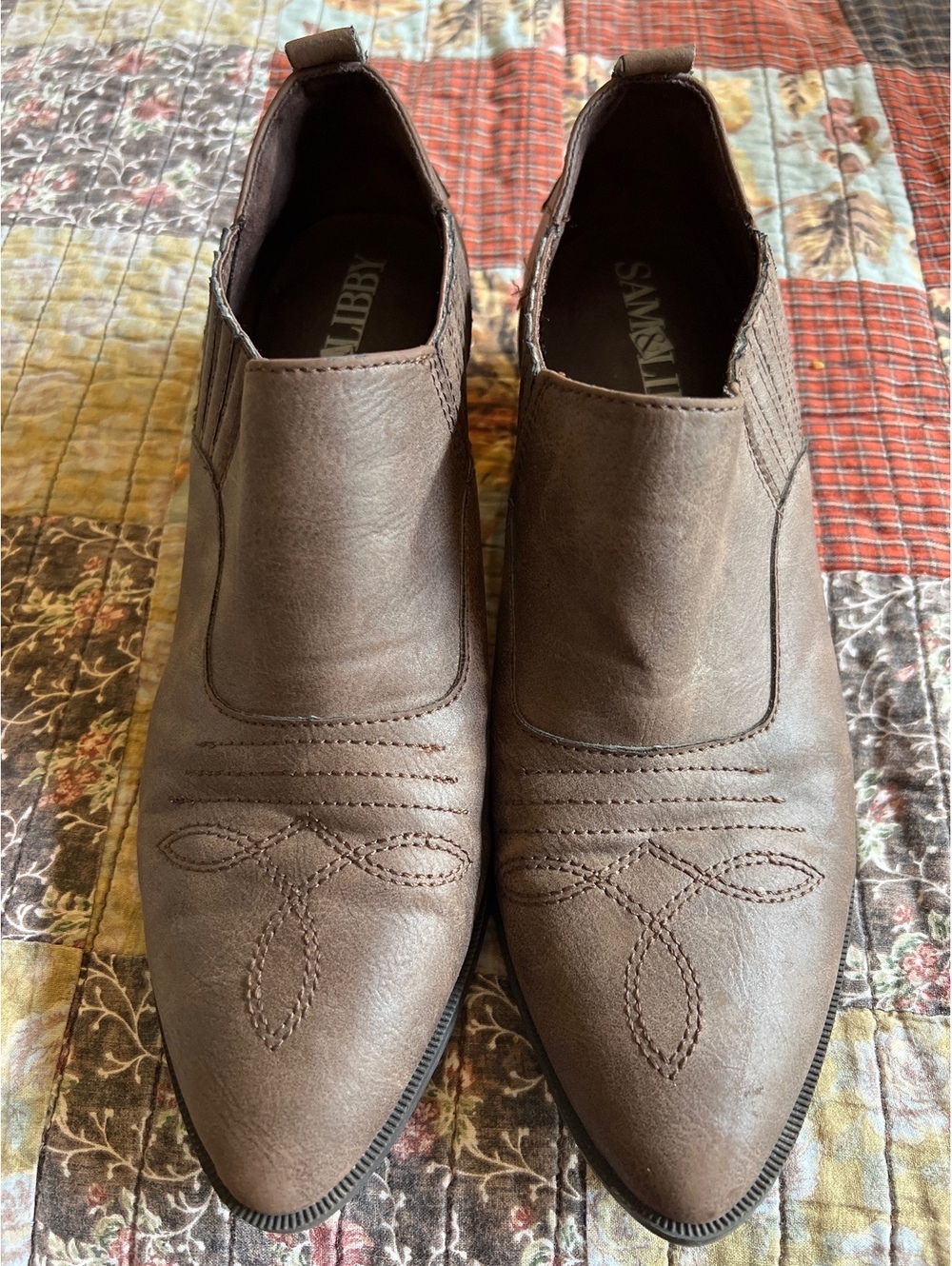 Sam & Libby Brown Faux Leather Western Style Ankle Boots Size 9
